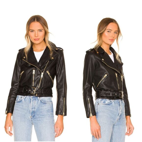 ALL SAINTS BALFERN Leather Biker jacket in Gold - Picture 17 of 17